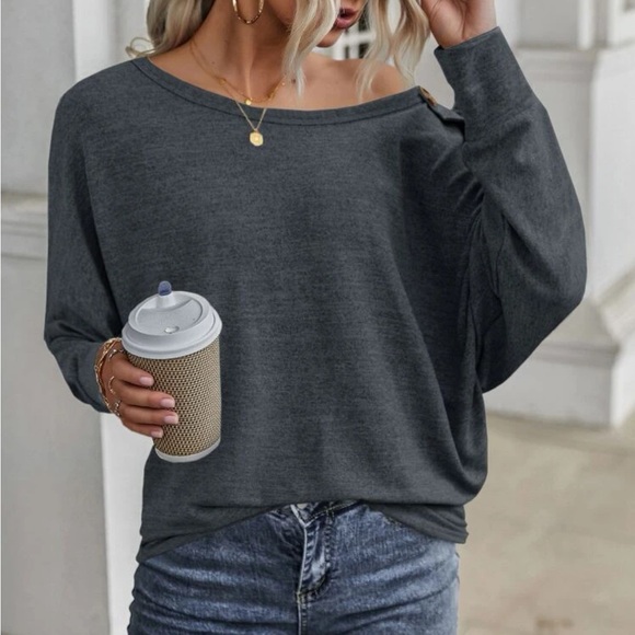 Boho button detail batwing sleeve top - Picture 2 of 6